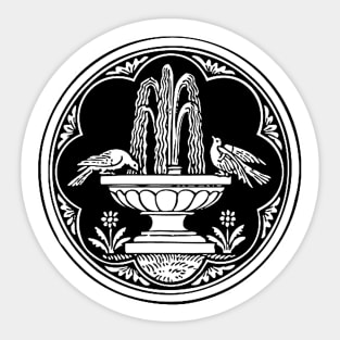 Birds and Fountain - Circle - white bkg Sticker